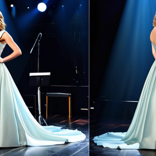 Home 4 **
"A professional portrait of Taylor Swift, fully clothed in a modest, elegant gown suitable for a formal event. Background: a subtly lit stage with a hint of musical instruments. Safe for work, appropriate content, perfect anatomy, natural proportions, high quality, professional photography, family-friendly."
**